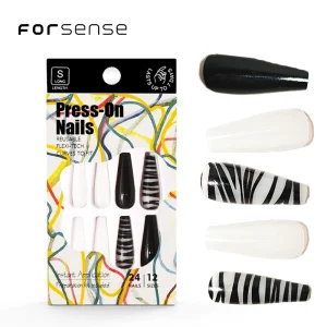 Designer Long Coffin Press On Nails XL Black White Zebra Design Press On Nail Tips Fausses Ongles Private Label