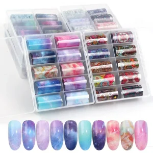 Designer Nail Transfer Foil Stickers Over 500 Designs Christmas Galaxy Animal Lace Style 4x100cm Non Toxic