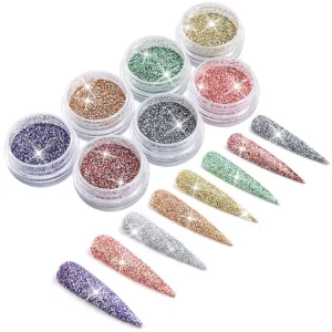 Diamond Nail Powder 8 Boxes Laser Silver Reflective Nail Glitter Dust Fine Shiny Pigment