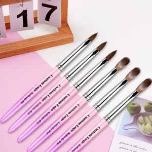 Diamond Pink Nail Brushes with Kolinsky Sable Bristles and Metal Handle Acrylic Nail Brushes