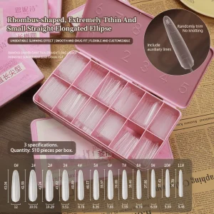 Diamond Thin Oval Shaped Nail Plate with Auxiliary Lines Full Cover Ultra-thin and Traceless Nail Tips