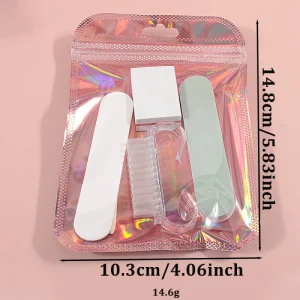 Disposable Mini Plastic 100/180 Grit Nail Filer File Buffer Block Cleaning Brush Manicure Tools Set 5Pcs/set