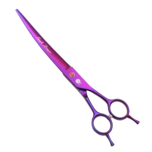Dog Grooming Scissors 8″ 6CR Stainless Steel Right Handed Up Curved Sharp Blade Tip Red Handle Hairdressing Shears Model 3005