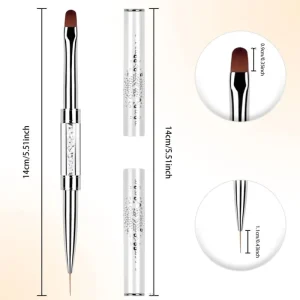 Double Ended Nail Art Brushes Oval Gel Nail Brushes Rhinestone Handle French Tip Nail Gel Liner Brush for Nail Design Tools