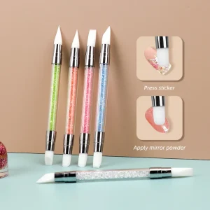 Double Ended Nail Dotting Pen Set 5 Color Crystal Silicone Gel Pen Embossing Brush