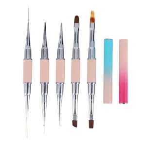 Double Head Synthetic Hair Nail Art Painting Pen Brush Professional Metal Nail Gel Brush