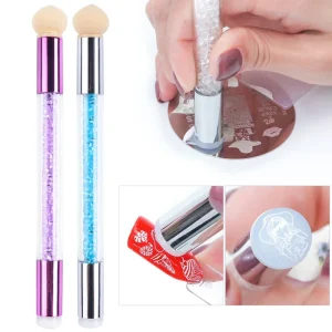 Double Headed Sponge & Silicone Stamper Nail Gel Polish Gradient Brush Pen for Stamping Printing Nail Art 15.5cm
