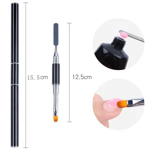 Double Nylon Dual Ended Gel Nail Brush with Metal Handle for Poly Gel UV Gel & Acrylic Nails Extension Quick Building