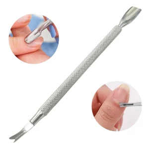 Dual End Reusable Manicure Tool Stainless Steel Nail Cuticle Pusher for Gel Polish Removal & Dead Skin Trimming
