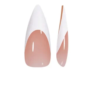 Dual Forms French Tip Press on Acrylic Nail Tips Pink Full Cover Pre-designed Kit for Finger Nails M0630037
