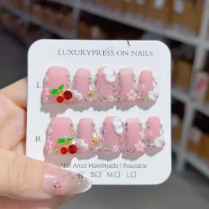 Durable ABS Press on False Nails Waterproof Reusable Soft Almond Tips with Glue for Salon DIY Manicure