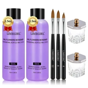 EMA Monomer Liquid Acrylic Nail Extension Carving Set with 3 Brushes MMA Free for Sand Sugar Nail Decoration