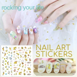 Easter Nail Art Stickers Decals 3D Self Adhesive Cartoon Bunny Egg Chicken Nail Decals for Women Girls DIY Nail Decoration