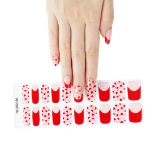 Easy Application Salon Quality Romantic Nail Wraps Lover Pink Love Heart Design Valentine’s Day Waterproof Art Gel Nail Strips