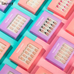 Easywell 30pcs Custom Logo Luxury French Fake Artificial Nails Press on Tip Soft Acrylic Gels Press on Nails Set