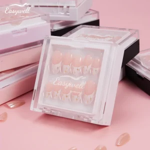 Easywell French 30Pcs Soft Acrylic Gel Nail Private Label Fake Nails Packing Box Full Cover Custom Logo Bulk Press on Nail