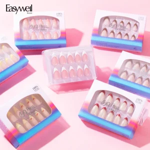 Easywell New Fashion Luxury French Nail Art Tips With Custom Packing Soft Gel Acrylic Press on Nails With Glue
