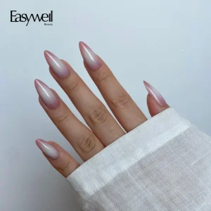 Easywell New Fashion Soft Acrylic Gel Tips High Quality Gradient Almond False Nails With Glue Press On Nails Kit