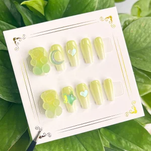 Eco-friendly Glitter 3D Cartoon Design DIY Full Cover Press-On Nails Medium Length 3D Bear Charm