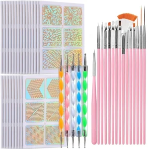 Eco-friendly Nail Pen Brush Set 15pcs Double-head Drilling Pen with Nylon Brush for Professional Nail Art & DIY