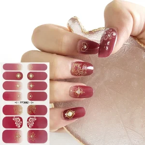 Eco friendly OEM Glitter Luxury Nail Foil Sticker Self Adhesive Popular Art 14 Nail Stickers 3D Crystal Nail Wraps