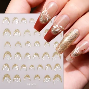 Egyptian Style French Waves Curve Gold Gloss Stripes Manicure Decal Self Adhesive Nail Art Stickers Nail Decals for DIY Manicure
