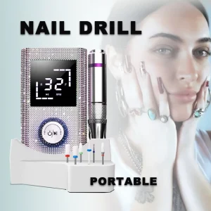 Electric Portable Nail Drill High Speed 45000RPM with Base and Diamond Wireless Rechargeable Battery Machine