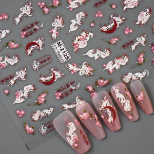 Elegance Reborn Enchanting Phoenix & Nine-tailed Fox 3D Nail Art Stickers for a Touch of Chinese Flair