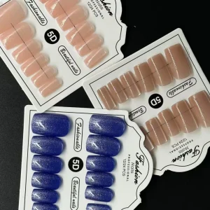 Elegant 12 Piece Set of Easy Application Press On Nails with Nude and Glitter Gloss Finish ABS Material Square Shape for Fingers