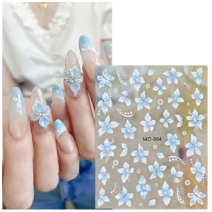 Elegant 3D Relief Flower Nail Art Stickers with Pearl Decor DIY Manicure Floral Decals