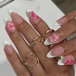 Elegant French Tip Almond Shape Press on Nails Minimalist Style Reusable Finger Nail Tips