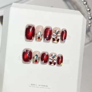 Elegant Red Dance Eye Acrylic High Quality Handmade Press on Nails