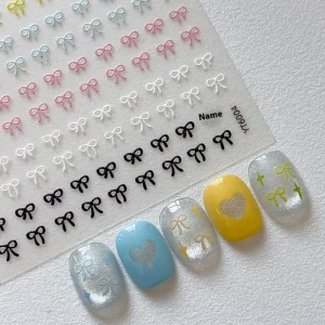 Embossed 3D Bow Plastic Nail Art Stickers Eco friendly Colorful Simple Decorative Kawaii Popular Internet Cute Nail Art Design