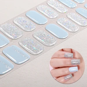 Enchanted 3D Gold Foil Glitter Gel Nail Wraps Self Adhesive French Style Press On Strips Waterproof Shiny No UV Lamp Required