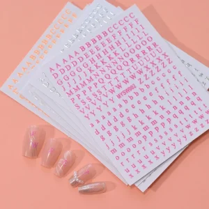 English Aurora Laser Letters Nail Sticker Decal DIY Decoration 3D A-Z Letter Nail Sticker 6 Colors