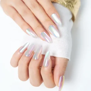 Ennio ABS Chrome Sparkling Eco friendly False Nails Almond Cat Eye Salon Quality 10 Sizes 24 Piece Kit Adhesive Tabs