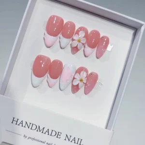European American Cross border French Style 3D carved Almond shaped False Nails Pure Hand crafted Wearable Nail Tips Nails