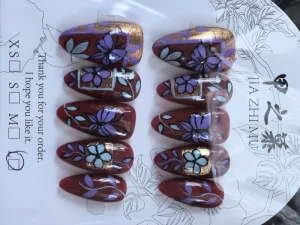 European American Fashion 3D Flower French Fresh Almond Handmade Press on Nails for Finger