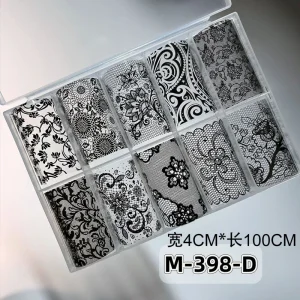 European and American High Cold Goddess Temperament Lace Black White Mesh Nail Art Starry Sky 3D French Sticker