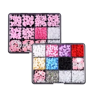 Exquisite Bow 12 Boxed Nail pink and White Jewelry for Nail Art Diy Decoration with Pickup Tools