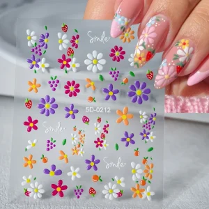 Exquisite Daisy Nail Sticker 1sheet Colorful Floral Nail Decal 8*10cm Self-adhesive Luxurious Daisy Nail Art Sticker Decor