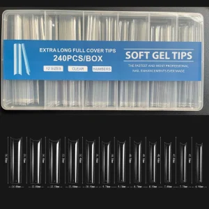 Extra Long Water Pipe Tips Pointed False Nail Stickers 240 Pieces in a Transparent Box Nail Art Nail Tips