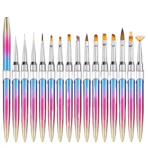Extra Thin Liner Nail Art Brush Set Metal Handle Gradually Discoloration Nail Liner Brush Liner Brush for Nail Art