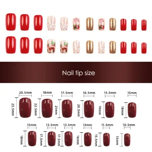 FN1156 Christmas Series Reusable Full Cover Press PVC Nails Customized Design CE Certified for Nail Art Salon Finger Use 24