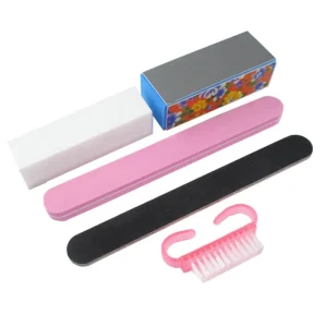 FOCSTAR 5 in 1 Disposable EVA Durable Lightweight Manicure & Pedicure Set BT5012 Nail Salon Kit with Files Buffers Block Brush