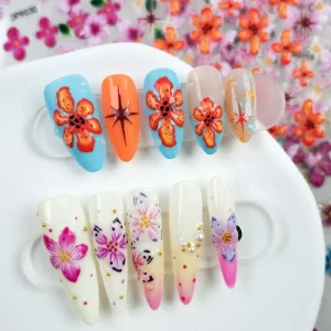 Factory 3D Summer Korean Plant Gel Nail Stickers Waterproof 5D Nail Art Sticker Japanese Style Cartoon Nail Stickers