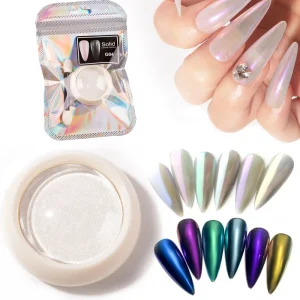 Factory 6 Colors Shiny Mirror Powder Private Label White Aurora Powder Nail Art Mirror Effect Powder Nail Salon DIY