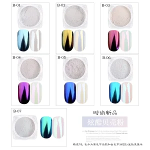 Factory 7 Colors Mirror Powder Shell Pearl Pigments Neon Chrome Flakes Dust for Nail Art Glitter Effect Decor Accessories Tools