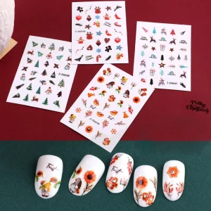 Factory Christmas Nail Decoration 3D Adhesive Stickers & Decals Finger Stickers Nail Charms Christmas Nail Stickers