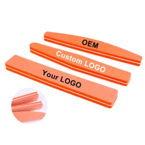 Factory Customized Half Moon Shape Plastic Nail File Double Sided with Diamond EVA Sponge 100 180 Grit for Salon Use